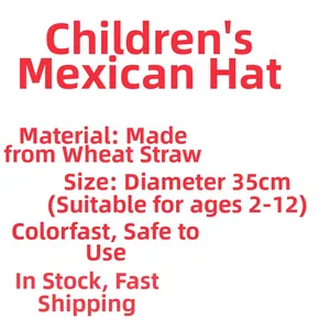 Detail view of children's Mexican straw hat with 35cm diameter and natural straw material