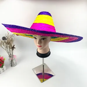 Cappello messicano tradizionale fatto a mano in paglia colorata per feste allegre e party