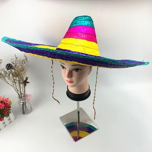 Grande cappello sombrero messicano colorato in paglia per feste a tema e spettacoli