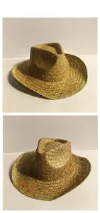 Handwoven Mexican straw cowboy hat detail showing brim width 9cm and crown height 12cm