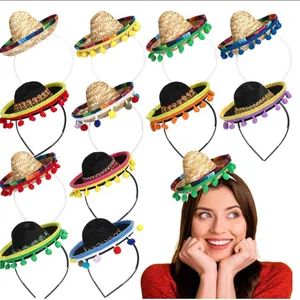 Set of mini Mexican sombrero headbands for pet parties and festive carnival costumes