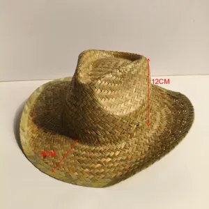 Handwoven Mexican style wide brim straw cowboy hat for sun protection with 9cm brim