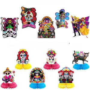 Day of the Dead 11pcs paper centerpiece set with 3D sugar skulls and honeycombs