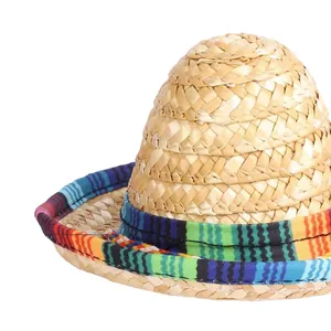 Mini sombrero mexicano de paja con borde de colores para decoración de fiesta