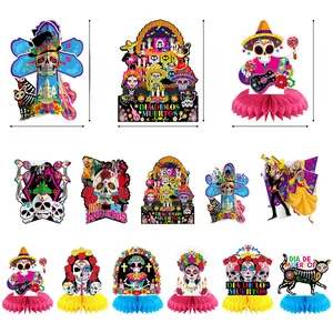 Detailed dimension guide for Day of the Dead honeycomb centerpieces party decorations