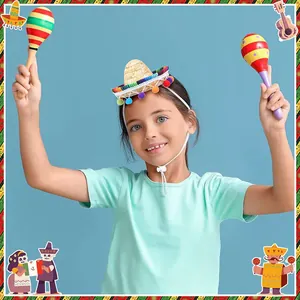 Mini Mexican straw sombrero headband for kids birthday party and Halloween decorations