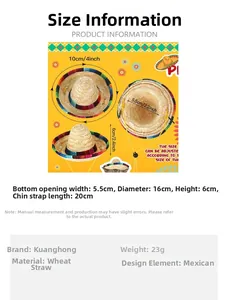 Guide des tailles détaillé pour mini chapeau mexicain pour animaux.