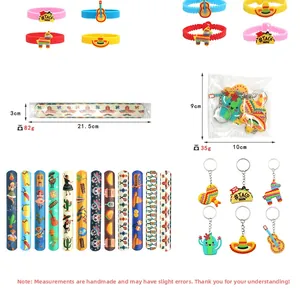 Mexican fiesta party favors set with bracelets and keychains