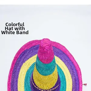 Detail view of colorful Mexican party straw hat for Halloween carnivals.