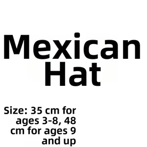 Detailed size guide for Mexican sombrero hats, 35cm for kids and 48cm for adults