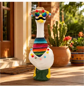 Mexican costume set for porch goose with mini straw hat and striped poncho accessory