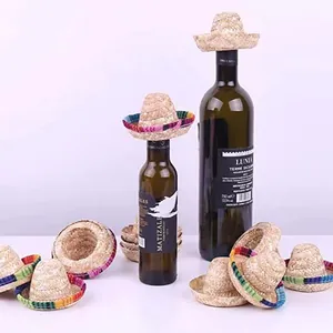 Mini cappelli di paglia messicani con strisce colorate per decorazioni di bottiglie