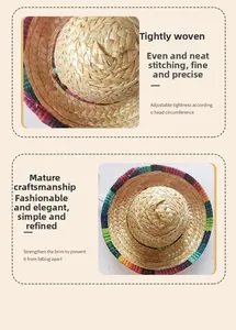 Close-up of mini pet straw hat with tight weave and colorful rainbow brim detail.