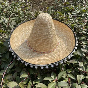 Mexikanischer Sombrero Strohhut Mit Pom-Poms Und Buntem Besatz Für Halloween Karneval Party Aufführung Erwachsene Kinder Ethno Gewebter Hut