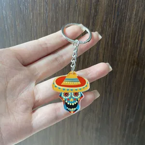 Porte-clés crâne en sucre mexicain coloré avec chapeau sombrero pour cadeaux de fête