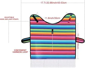 Detalles de medida del poncho mexicano a rayas para mascotas con flecos de borla