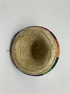 Detailed top-down view showing the interior woven texture of a mini pet straw hat.