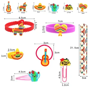 54pcs Mexican fiesta themed party favors set with cactus alpaca and guitar charms