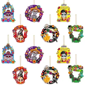 Collection of vibrant Dia de los Muertos skeleton hanging ornaments for party decor