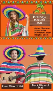 Vue détaillée avant et arrière d'un sombrero mexicain coloré et d'un ensemble poncho