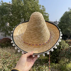 Handgefertigter mexikanischer Strohhut Sombrero für Halloween und Karnevalspartys