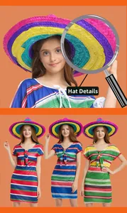 Vue détaillée d'un chapeau de paille mexicain rayé et coloré avec effet de loupe