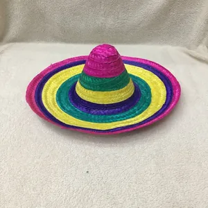 Handwoven colorful Mexican sombrero straw hat for sun protection, parties, and festivals