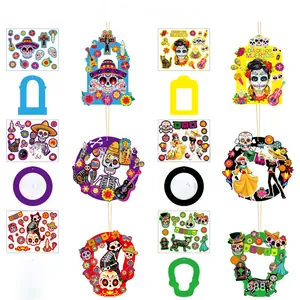 DIY Day of the Dead ornaments 12pcs set with stickers and hanging frames for party