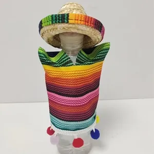 Set mini cappello messicano e poncho a righe colorate per decorazione bottiglia