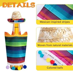 Dettaglio delle strisce messicane e pompon colorati per decorazione di bottiglie