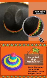 Vue détaillée d'un sombrero mexicain coloré de 50 cm de diamètre pour toutes les fêtes.