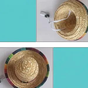 Sombrero de paja mexicano ajustable para gatos y perros, accesorios de sesión de fotos
