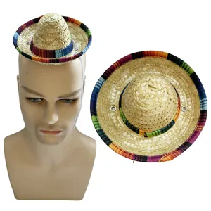 Miniature Mexican straw sombrero with colorful trim for carnival and party performances