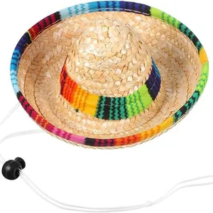 Mini cappello sombrero messicano per animali con strisce arcobaleno e cinturino