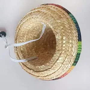 Mini sombrero de paja mexicano para mascotas con correa elástica ajustable para barbilla