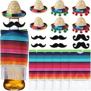 Mini sombrero messicani e poncho colorati per decorazione bottiglie di vino da festa