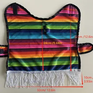 Mexican party style colorful striped pet poncho with white tassels for festival celebration