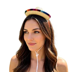 Mini Mexican straw sombrero hat with colorful woven trim for carnival festival party costume