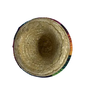 Mini Mexican straw sombrero pet hat with colorful fabric trim for festivals