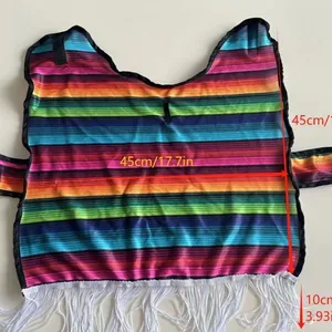 Mexican style rainbow striped pet poncho with white tassels for festive party dressing