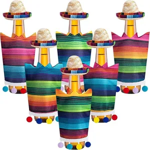 Set Mini Cappello Sombrero Messicano E Sciarpa Poncho Per Decorazione Bottiglie Di Vino Accessori Costume Per Piccoli Animali Cani Gatti