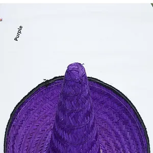 Close-up detail showing the texture of a vibrant purple woven hat for Halloween parties