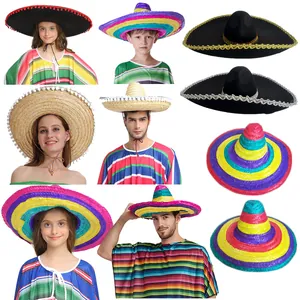 Mexikanischer Sombrero Partyhut Für Erwachsene Kinder Halloween Karneval Gestreifter Strohhut Kostüm Zubehör Performance Requisiten