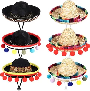 Set di sei mini cappelli messicani sombrero in feltro e paglia per feste a tema