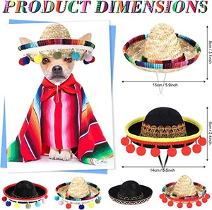 Dimensioni dettagliate del mini sombrero per animali domestici e set poncho a strisce