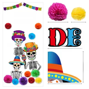 Dia de los Muertos party decorations kit with dimensions for paper flowers and cutouts