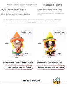 Mexican carnival gnome plush dolls with sombrero hats and instruments 20cm height