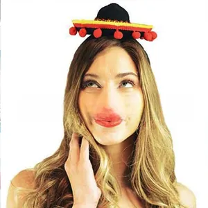 Detailed view of a mini Mexican sombrero headband with tassels for festive carnival parties