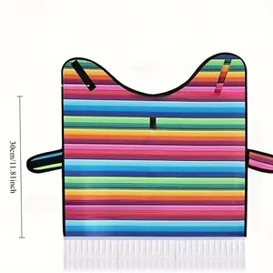 Colorful Mexican rainbow striped pet poncho with tassels, 30cm length size detail