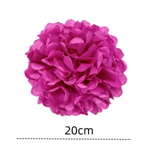 Detailed view of a 20cm magenta tissue paper pom-pom flower ball for party decoration